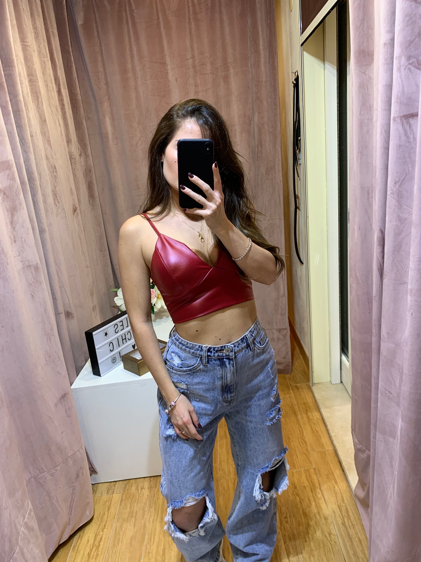 Top in ecopelle bordeaux